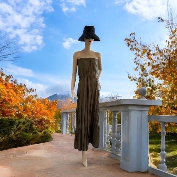 NWT Women Dress AMASOO Military Green Off The Shoulders Dress Rushed Maxi Dress - Picture 1 of 9